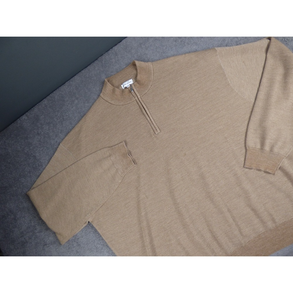 Peter Millar Mens 3X Merino Wool Quarter Zip Sweater Tan Camel Pullover Mockneck
